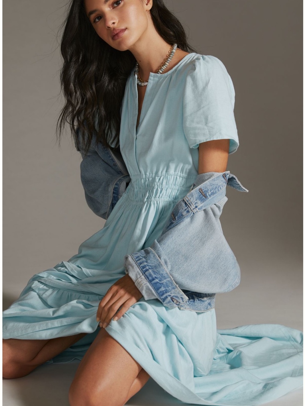 Anthropologie Somerset Maxi Dress - linen edition - light blue